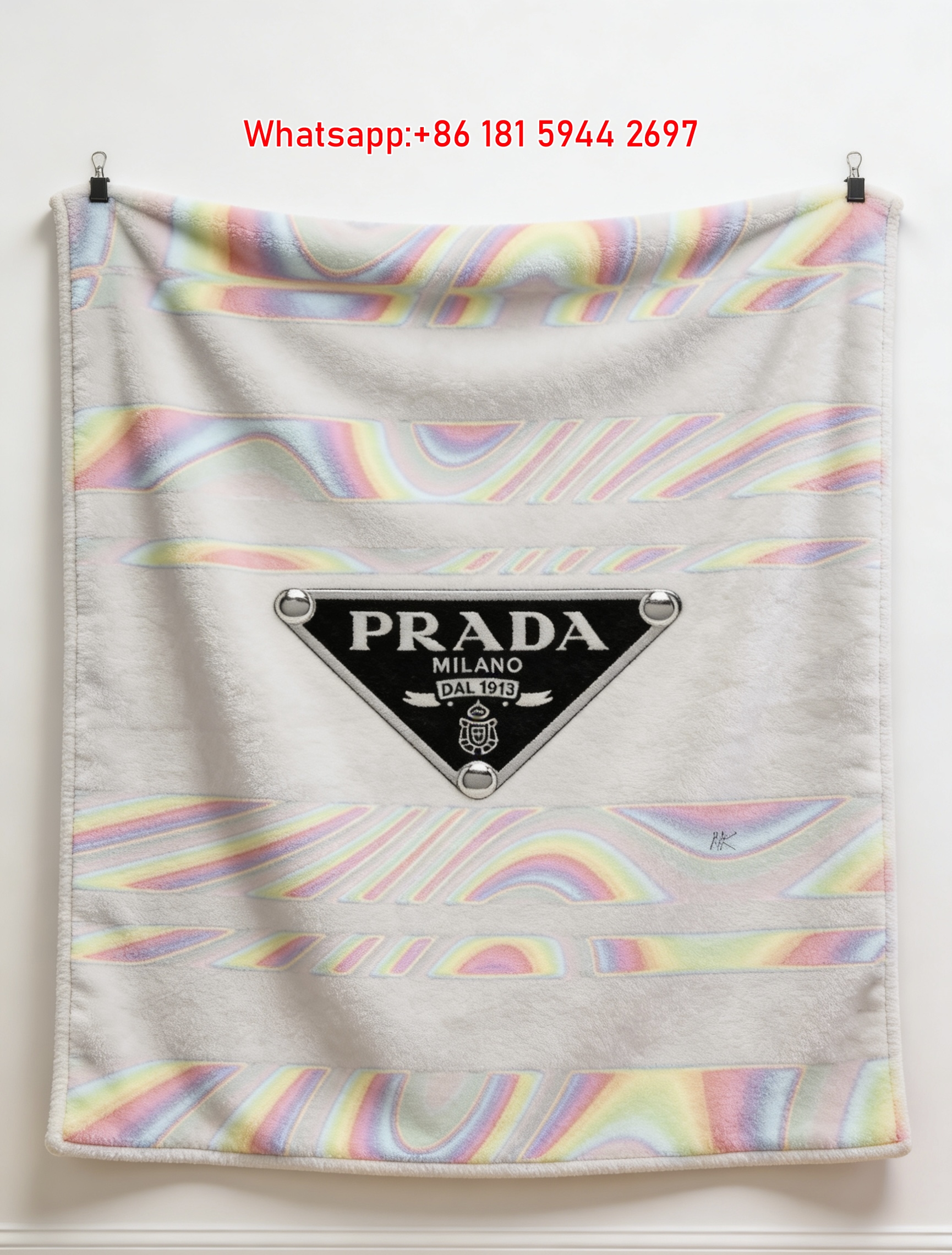 Prada Iridescent Holographic Pastel Wave Print Flannel Throw Blanket IMG_2728